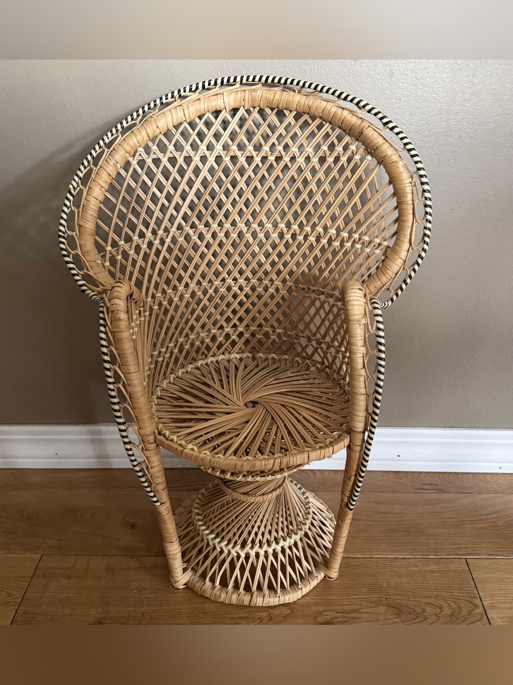 Vintage Mini Wicker Peacock Chair - Rattan Chair 17”
